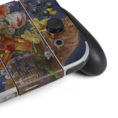 Tabby Cat with Flowers by Nene Thomas Nintendo Switch OLED (2021) Skin